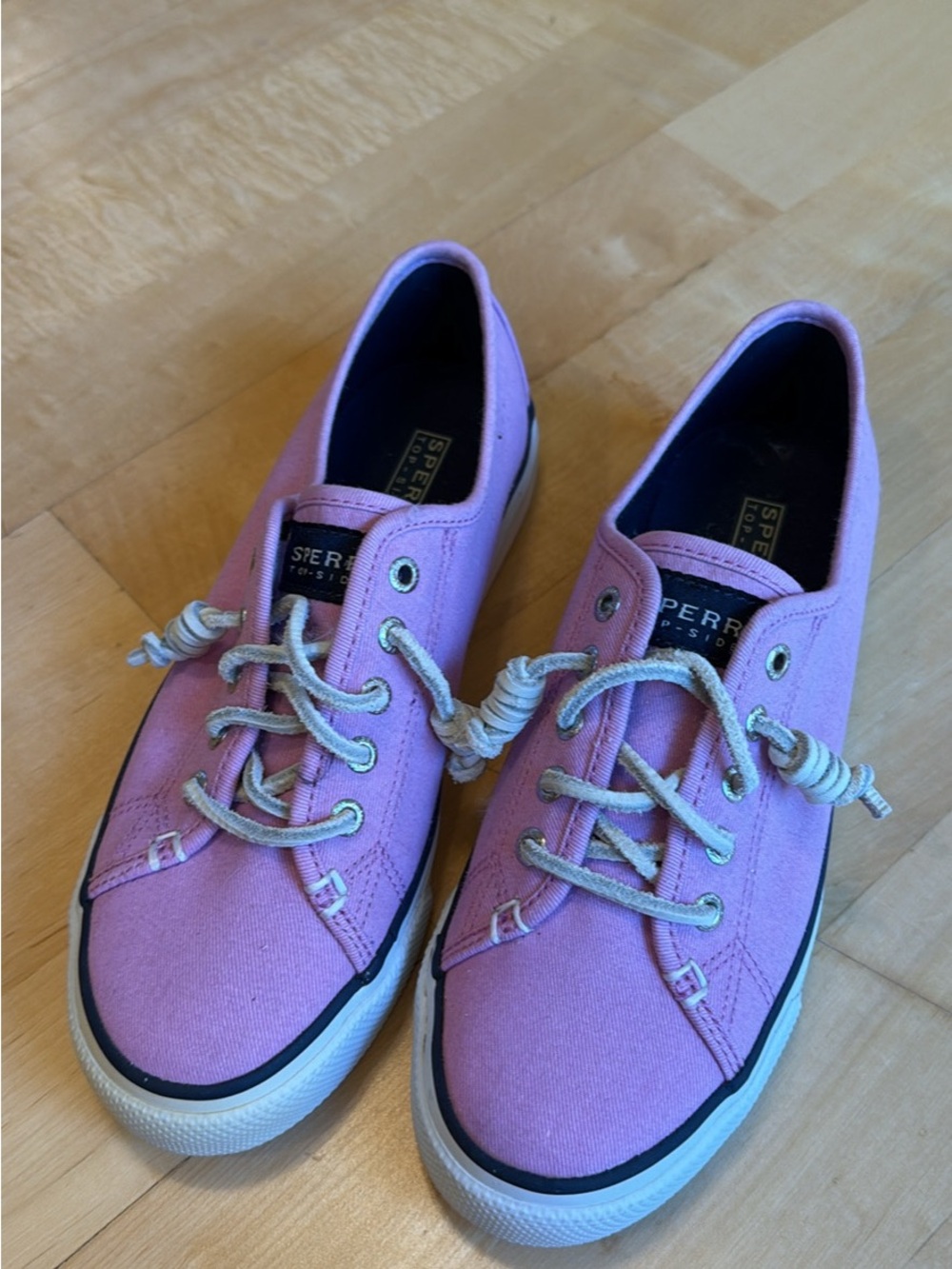 Sperry Women's Lavender Canvas Lace-Up Sneakers pink white 6 new sneakers